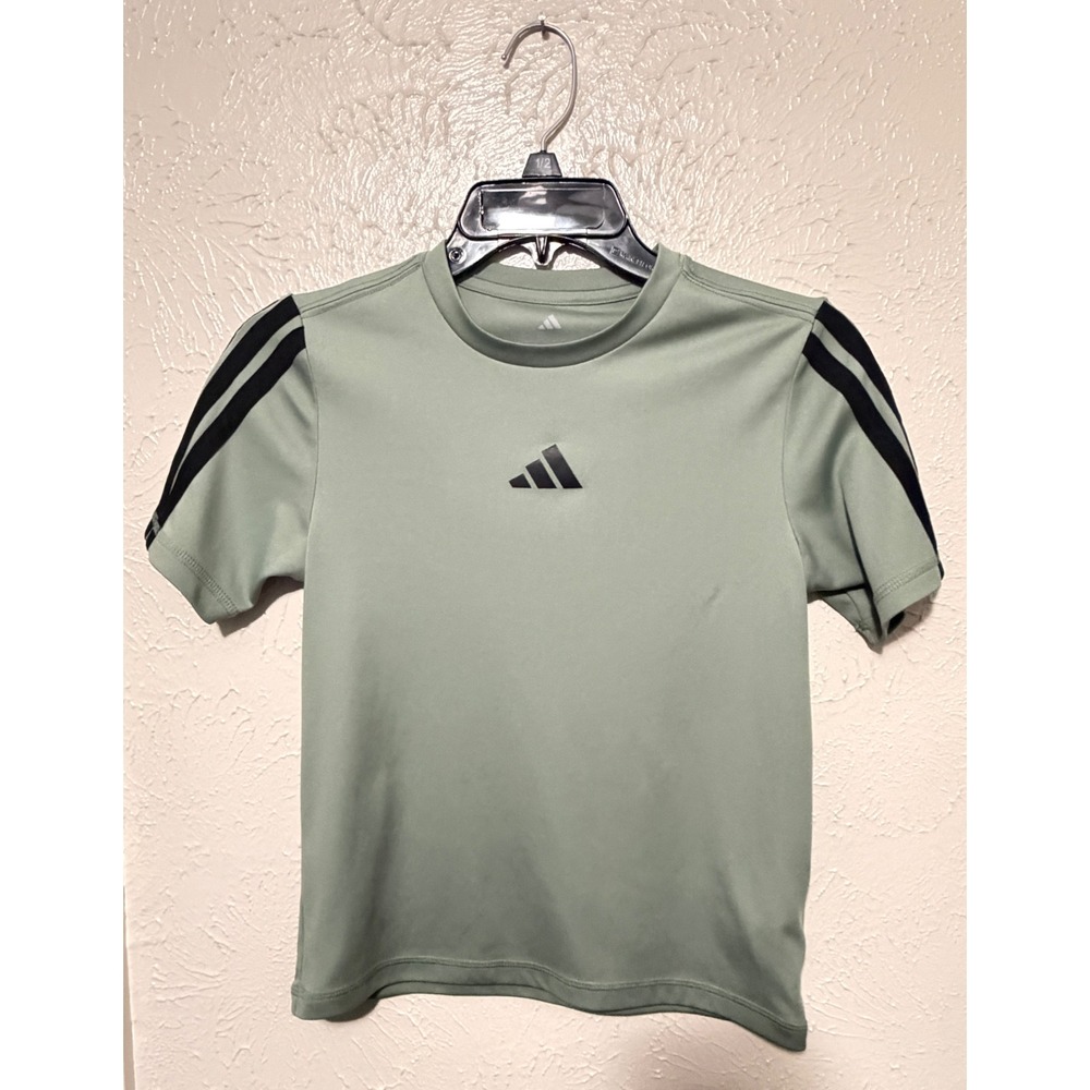 Adidas Kids Sage Green‎ 3-Stripe Performance Athletic T-Shirt Size S 8 HCM050